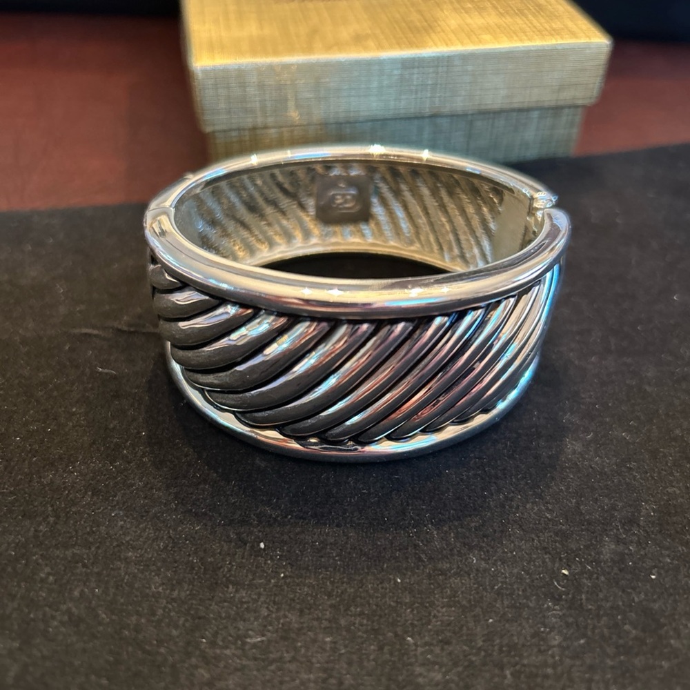 Premier Designs Silver and Black Hinged Bracelet